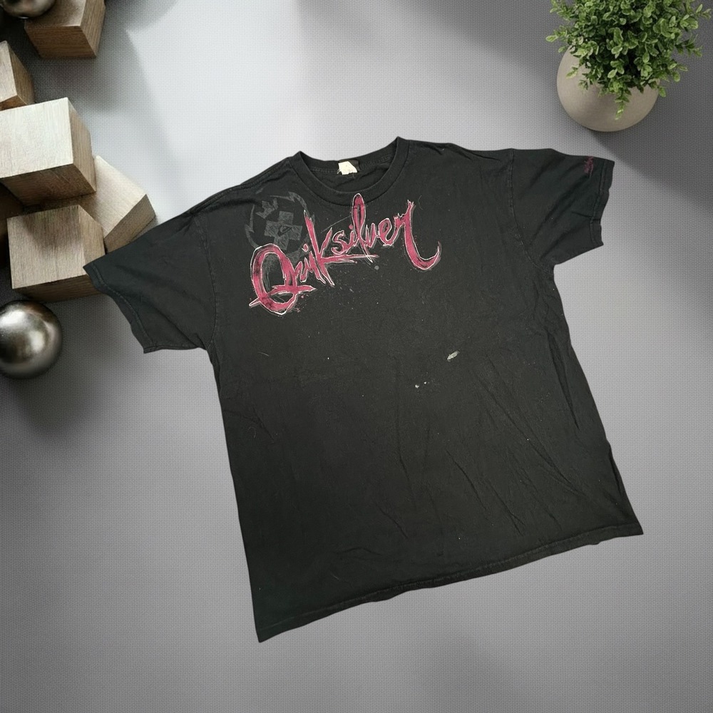 Vintage Quiksilver Graphic T Shirt Black Y2K Skater Grunge Boxy Fit Tee